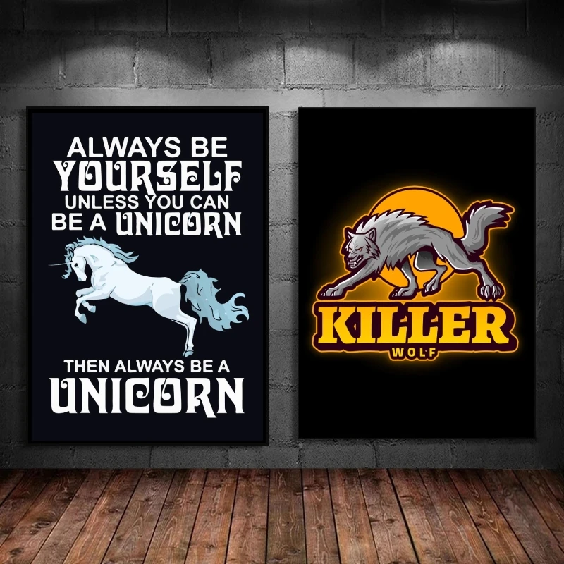 

Poster And Painting Be yourself Unicorn Horse Kid Action Figures Modular Prints Children's Bedroom Decor Living Room Gifts