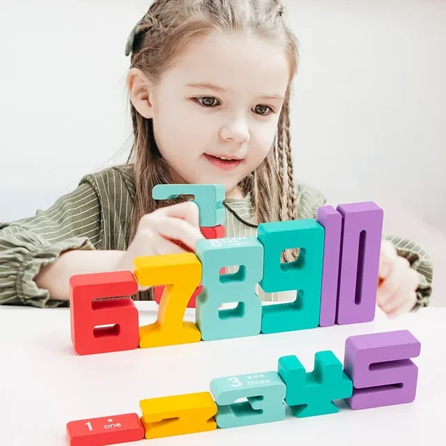 Wooden Educational Digital Blocks Creative Puzzles Stacking Toys Fun Brain-burning Early Education Topics Montessori Style 2