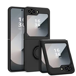 Luxury Liquid Silicone Ring Holder Case with Stand Cover for Samsung Z Flip 7 (Black)
