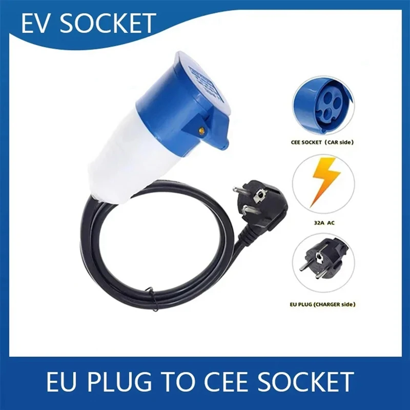 

1 Piece EV Charger Adapter Connector 16A 0.5M EU PLUG To Cee Socket As Shown For Electric Vehicle Car Type 2 To Type 1