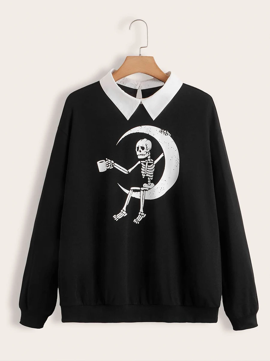 

Finjani Women's Plus Size Sweatshirt Frenchy Skeleton Print Long Sleeve Sweatshirt Casual Clothing For Autumn New