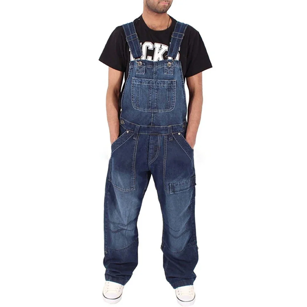 2024 New Men's Harajuku Fashion Denim Overalls Casual Man Jeans Overalls Male Width Suspenders Jumpsuit Loose Work Pants M-5XL