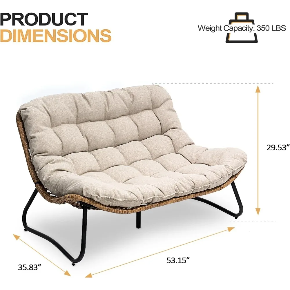 2 Seater Outdoor Couch with Soft Cushion, All-Weather Boho Rattan Patio Furniture, Garden Sofas 2