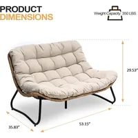 2 Seater Outdoor Couch with Soft Cushion, All-Weather Boho Rattan Patio Furniture, Garden Sofas 2