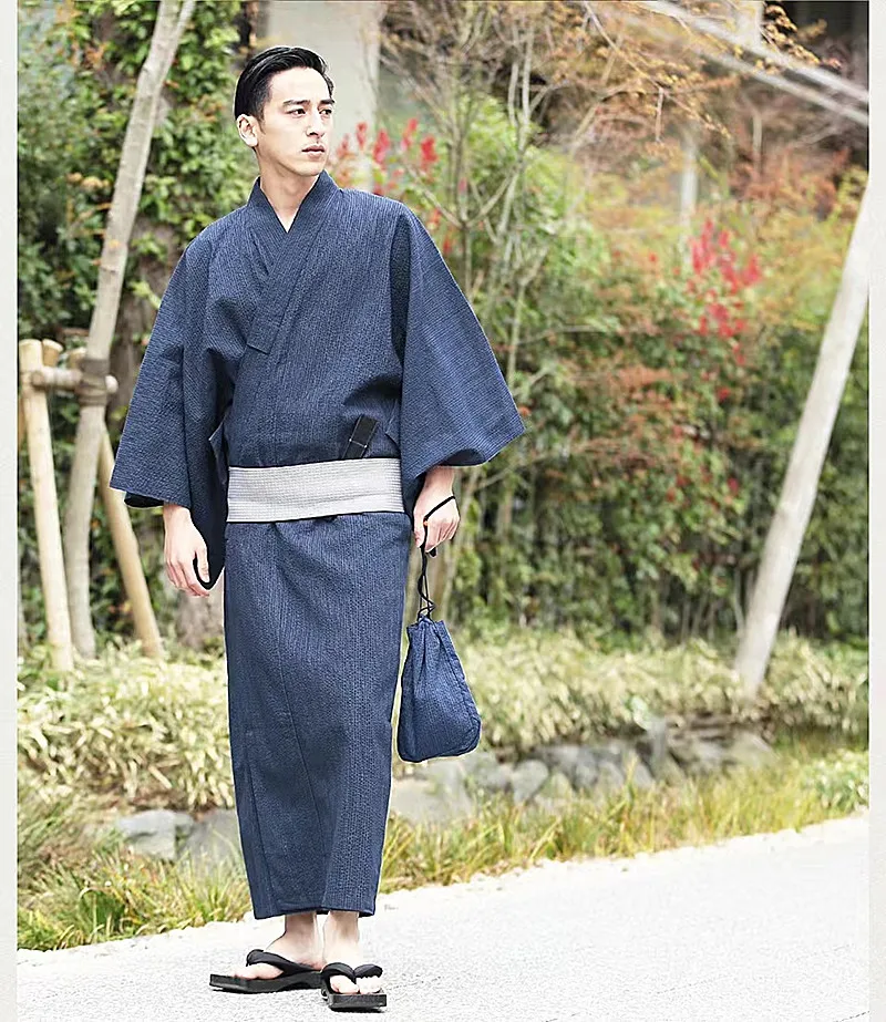Men's Samurai Kimono Set-Japanese Yukata with Obi Belt, Cotton-Linen Costume for Cosplay Photography