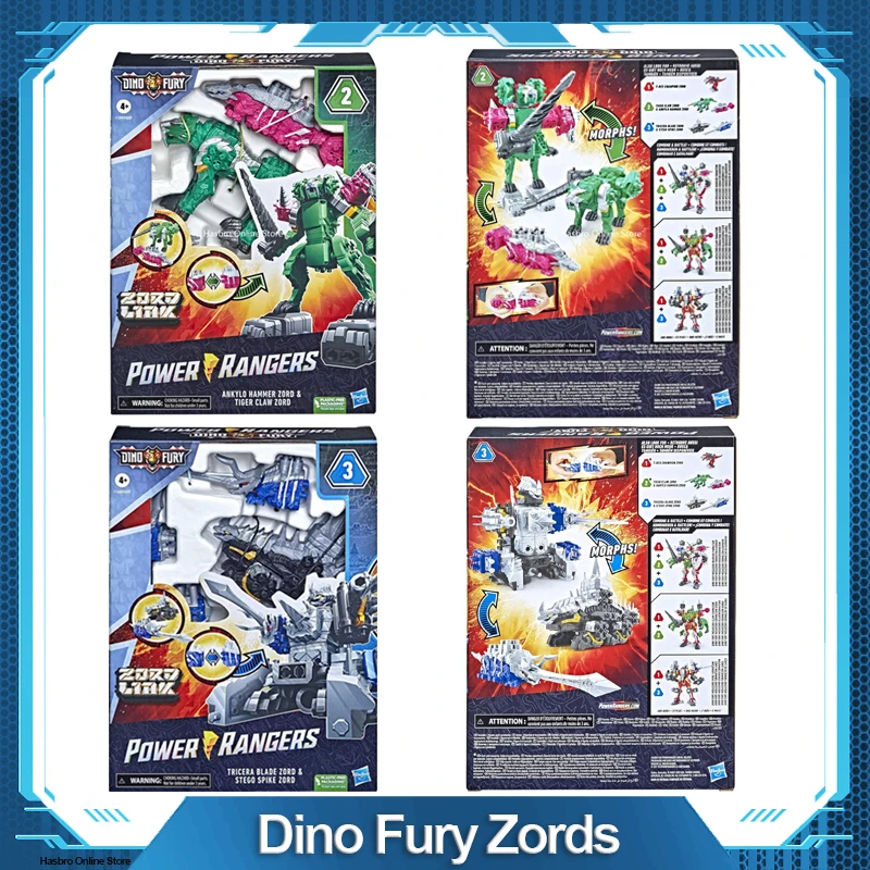 Y Power Rangers Dino Fury Ankillo Hammer E Tiger Claw Zord F1399, Blue Tricera Blade E Black Stego Spike Zord Toys F1400