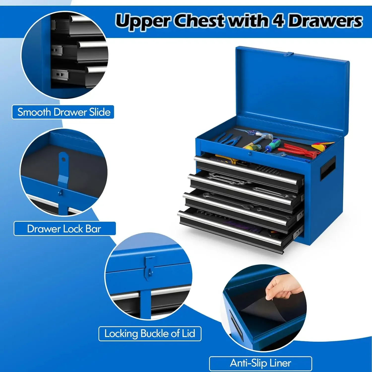 Tool Chest, 5-Drawer Rolling Tool Storage Cabinet with Detachable Top Tool Box, Liner, Universal Lockable Wheels, Adjusta 6