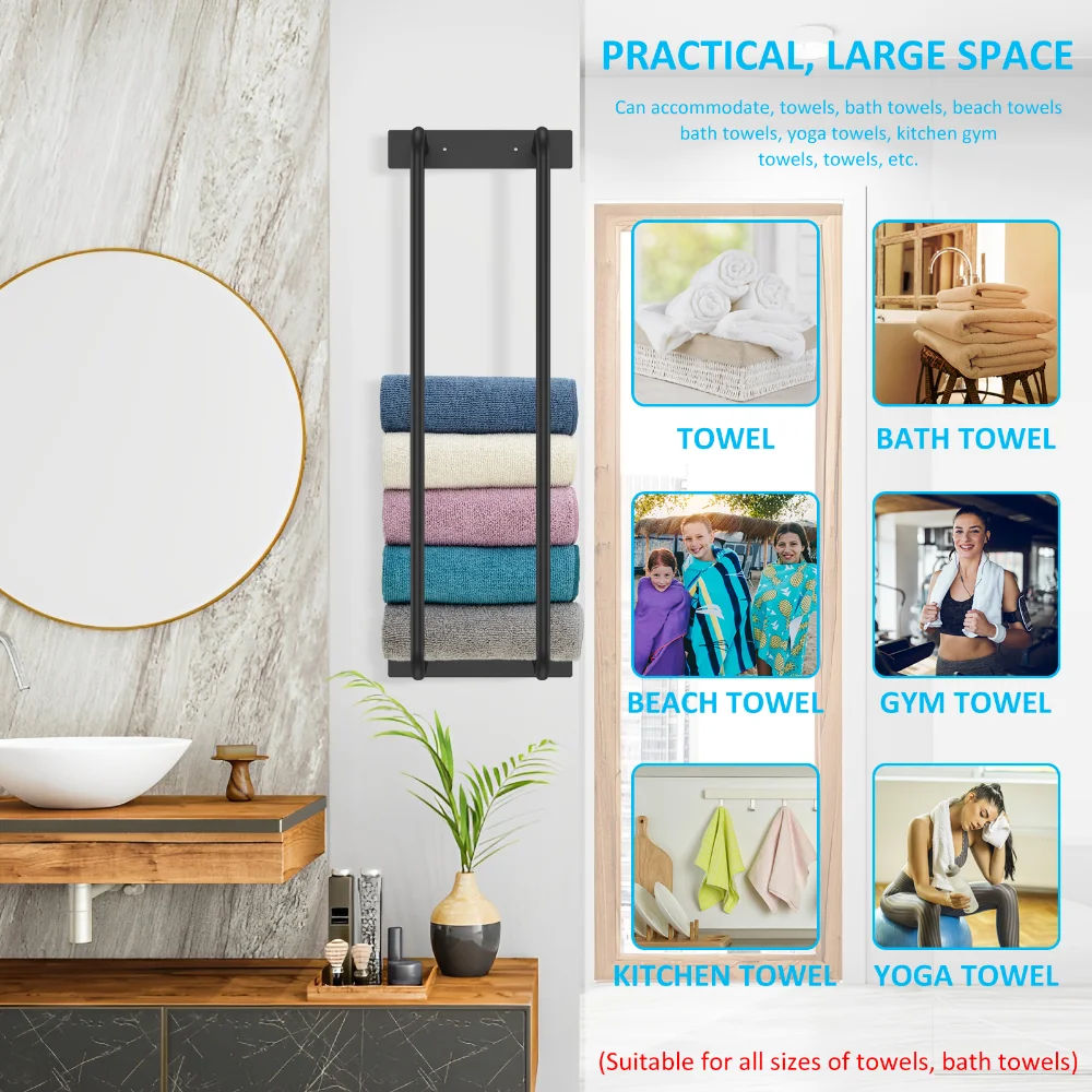 Towel Rack Wall Mounted Towel Shelf for Bathroom Sturdy Iron Holder Space Saving Large Capacity Storage Organizer