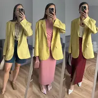 2025 Spring / Summer New Women Fashion Linen Basic Jacket Basic Blazer - Image 3