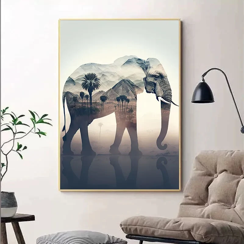 동물 코끼리 및 황혼의 예술 장식 그림, 거실 벽 장식, 포스터 캔버스 그림, 홈 장식, 방 장식 (프레임 없음)