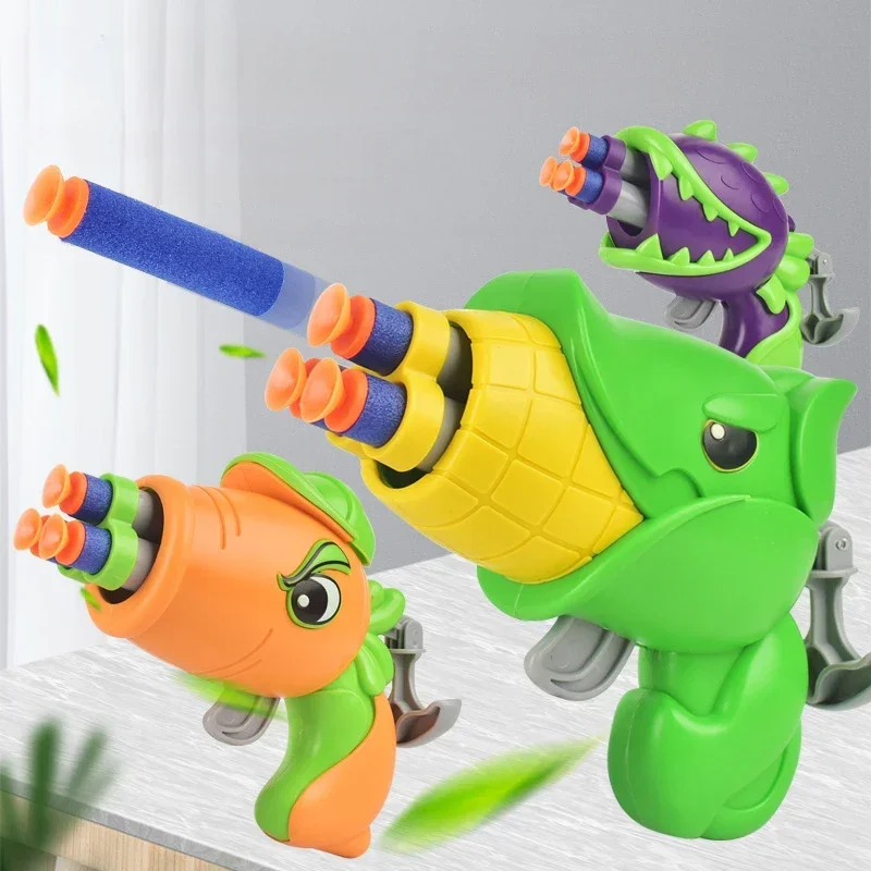 Decompression Radish Gun Pistol Children Cartoon Soft bullet Manual Runner Barrel Outdoor Fun Game Gift