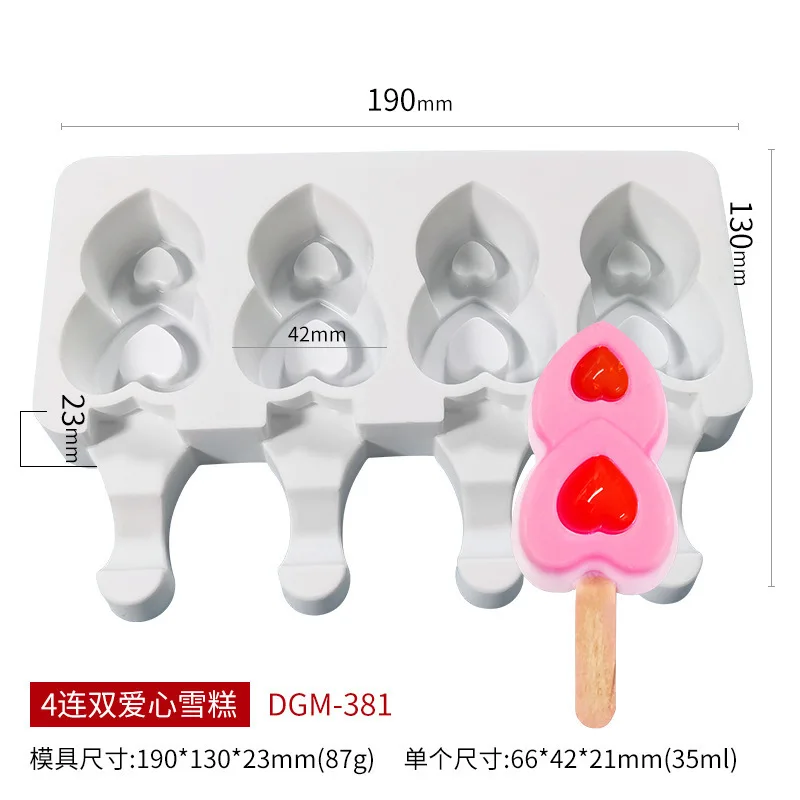 4-Cavity Diamond Ice Cream and Chocolate Mold - Love, Lattice, Cat Paw Design Kitchen Accessory