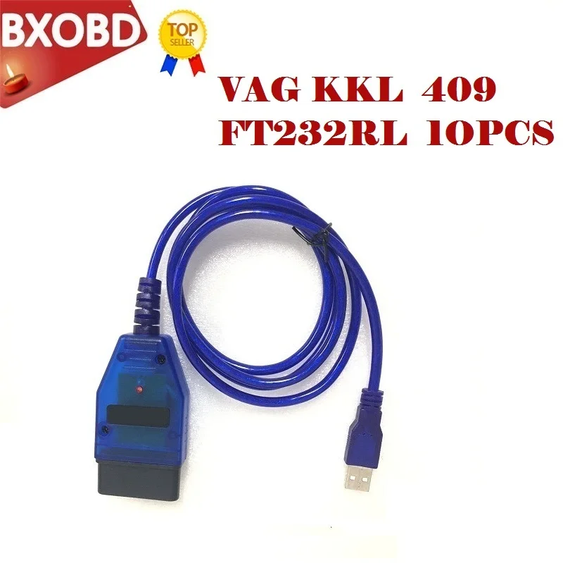 10 шт./Лот Оптовая цена FTDI FT232RL VAG KKL 409 OBD2 кабель COM USB сканер кода Диагностический |