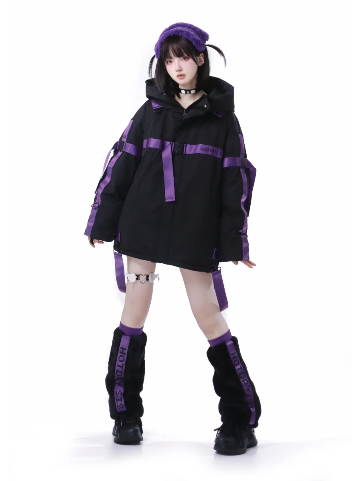 Japanese Style Lolita Style Down Jacket Female Student Autumn Winter Stand Collar Hooded 3d Decoration Zipper Thermal Coat Women
