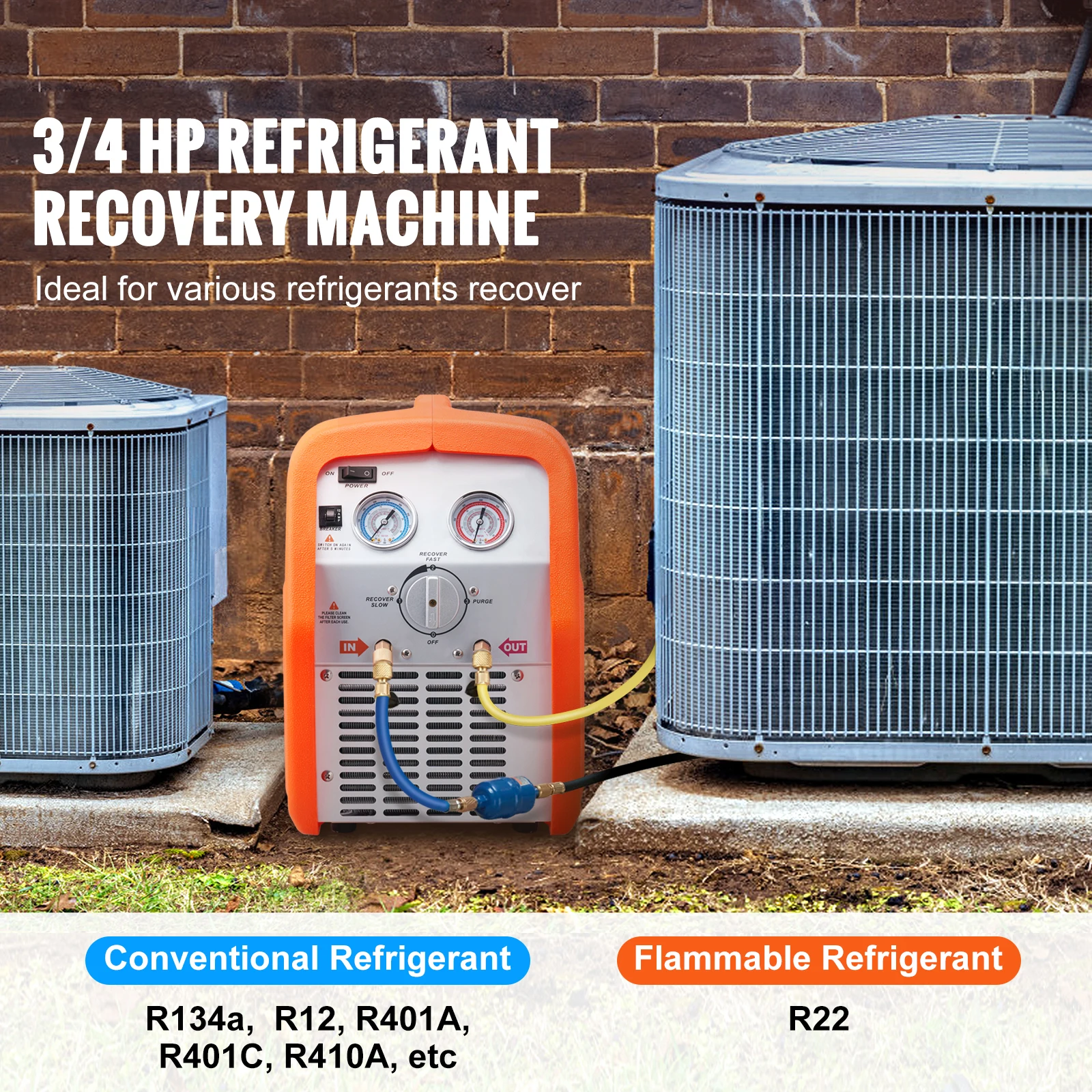 Portable 1HP/3/4 HP Refrigerant Recovery Machine AC Recovery Machine 120V Machine HVAC Liquid Refrigerant