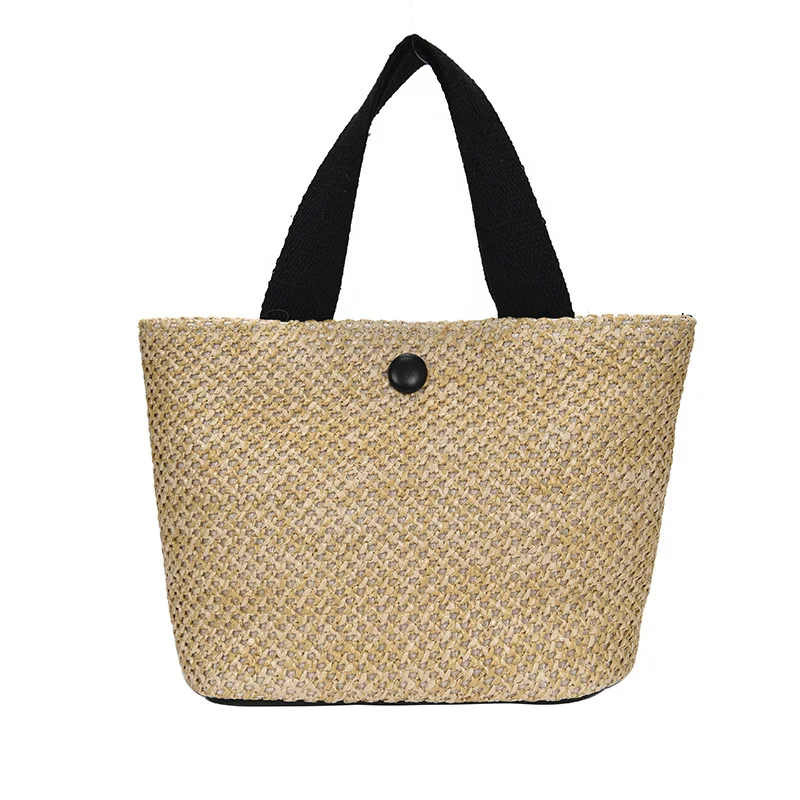 

Women's Retro Elegant Straw Weave Large Capacity Handbag Vintage Fashion Contrast Color Top-Handle Bag Wholesale Gift