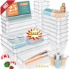 25 PCS Clear Plastic Drawer Organizer Set, 4 Sizes Desk Drawer Divider Organizers and Storage Bins for Makeup, Jewelry, Gadgets 1