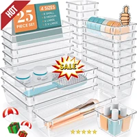 25 PCS Clear Plastic Drawer Organizer Set, 4 Sizes Desk Drawer Divider Organizers and Storage Bins for Makeup, Jewelry, Gadgets 1