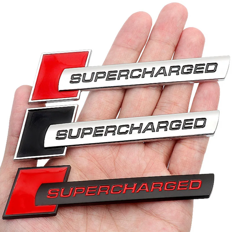 3D Metal Audi Supercharged Emblem Logo Sticker Car Badge Per Audi Supercharged S4 Q7 R8 S5 B8 V8 A3 A6 S5 S6 C5 Accessori