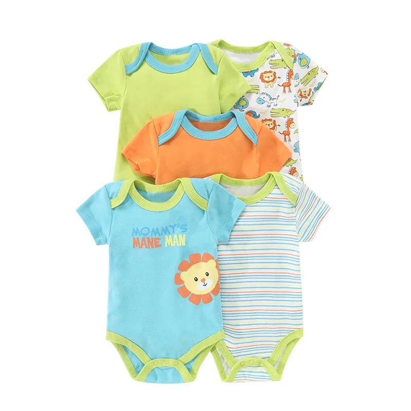 5Pcs Toddler Jumpsuit Sets Summer Autumn Baby Girls Newborn Cartoon Gentleman Dinosaur Romper Kids Clothes 0-1Y