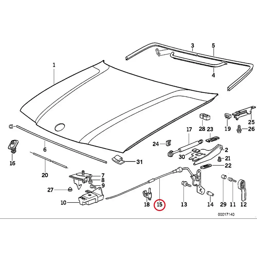 For BMW M3 E36 318i 318it 328i 325i 51231960853 Car Hood Release Latch Cable Rod Replacement Black Accessories Auto Part Replace