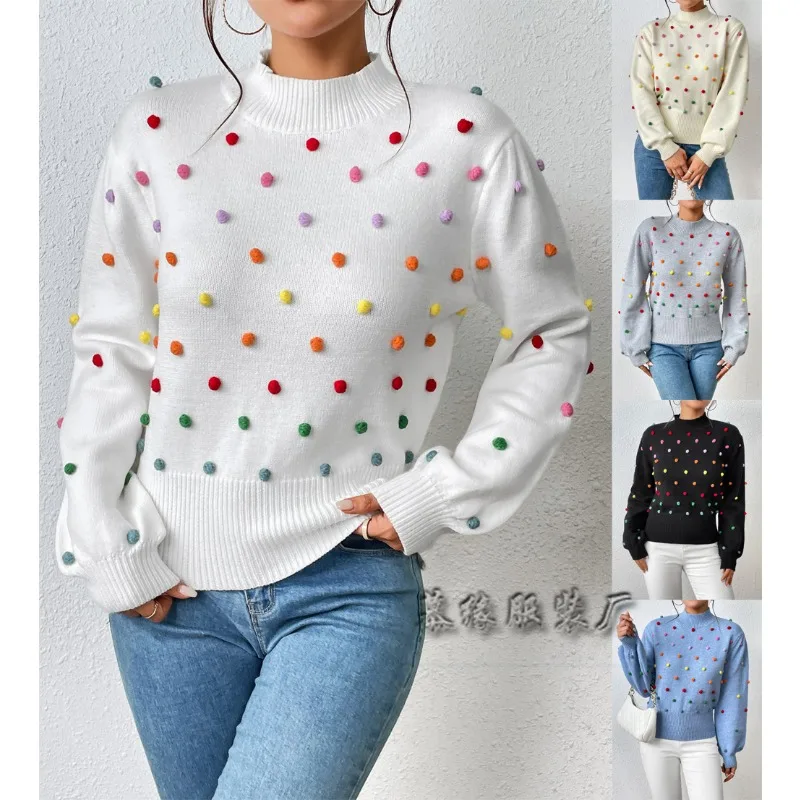 

New Women's Colorful Thread Ball Women's Knitwear Women's Popular European and American Fashion Sweater Women