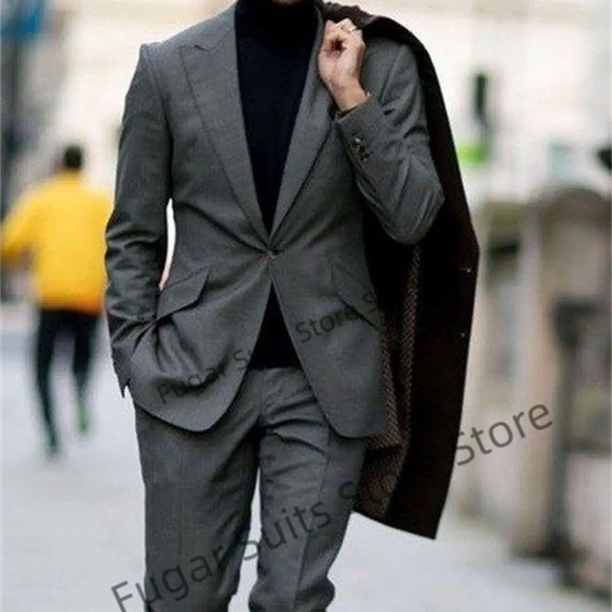 High Quality Gray Wedding Men Suits Fashion One Button Groom Tuxedos 2 Pieces Sets Coustom Business Male Blazer Trajes De Hombre