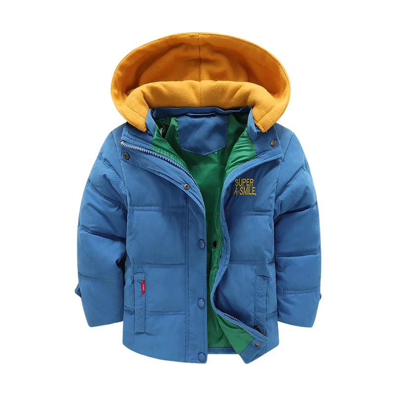 2025 Winter New Boys Jacket Splicing Thicken Keep Warm Hooded Cold