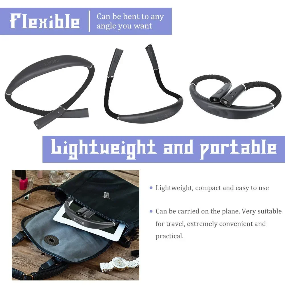 Neck Reading Light Novelty Flexible Neck Lights Handsfree Book Light Hanling Read Lamp Portable USB Rechargeable Book Lighting book light