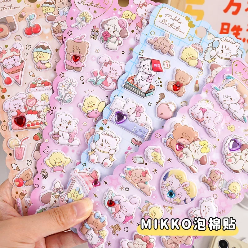 1 Pc Cartoon Cute Cat Con Diamante Puffy 3D Stickers Scrapbooking Diy Journal Stationery Sticker Sheet Gift Deco Prize
