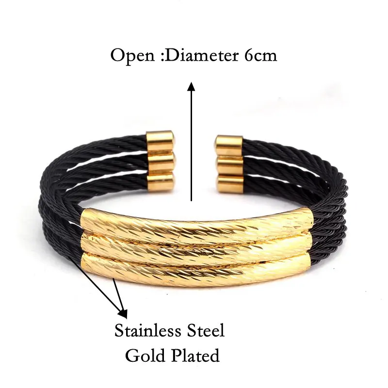 Stainless Steel Bracelets Bangles 3 Layers for Men Women Jewelry Sporty Male Open Cuff Bangles