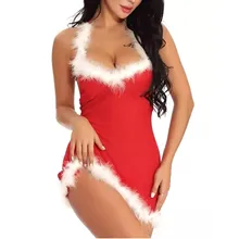  New Year Christmas Lingerie Set Plus Size Lace Transparent Nightwear Dress Women Sexy Cosplay Uniforms Erotic Costumes 
