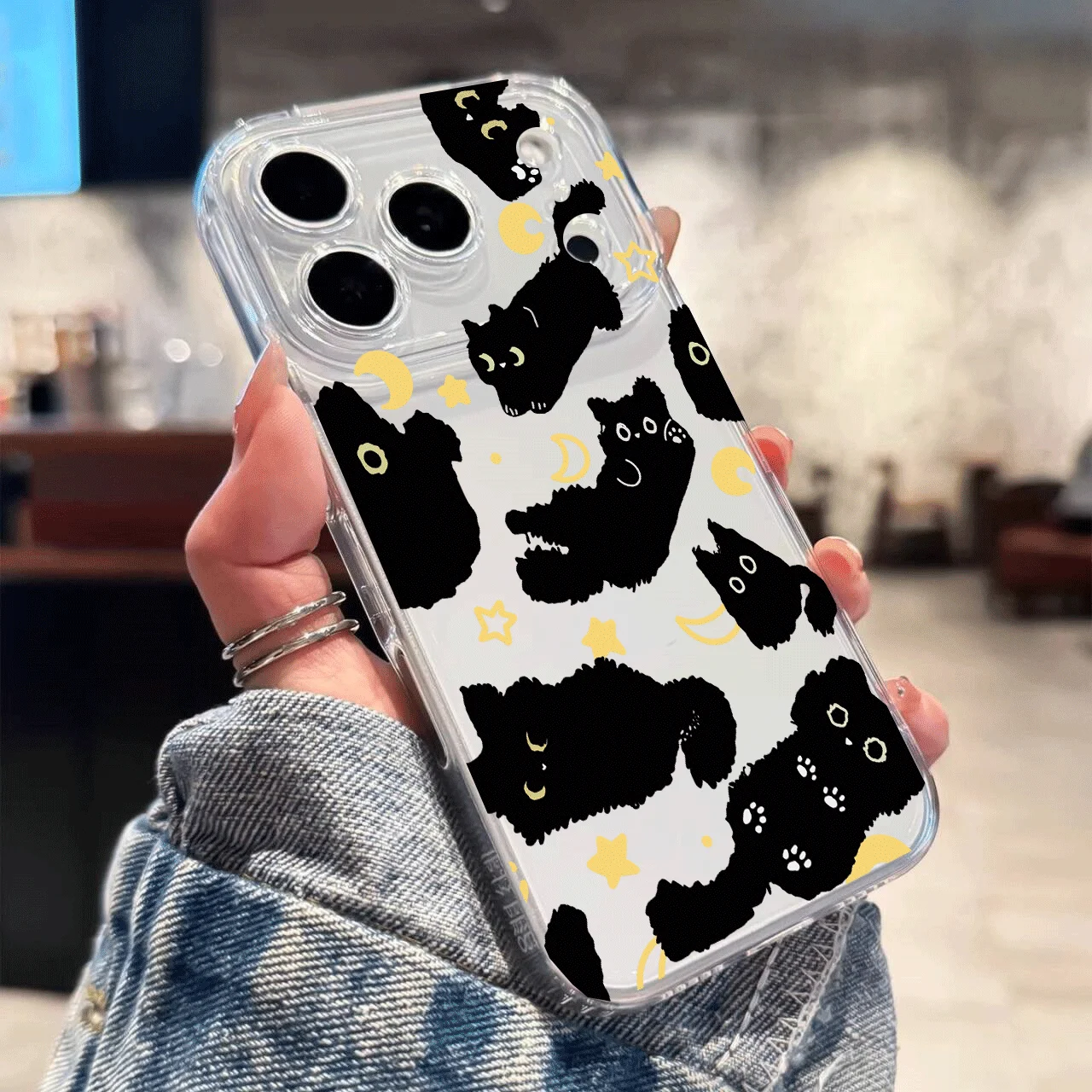 Lovely Black Cat Clear Phone Case - Creative Cover