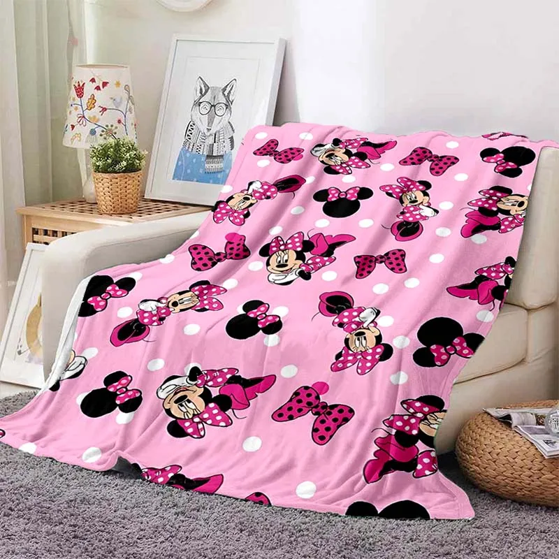 

6 Sizes Warm Soft Disney Cute Minnie Custom Blanket Fluffy Children and Adults Sofa Plush Bedspread Throw Blanket for Sofa Bed