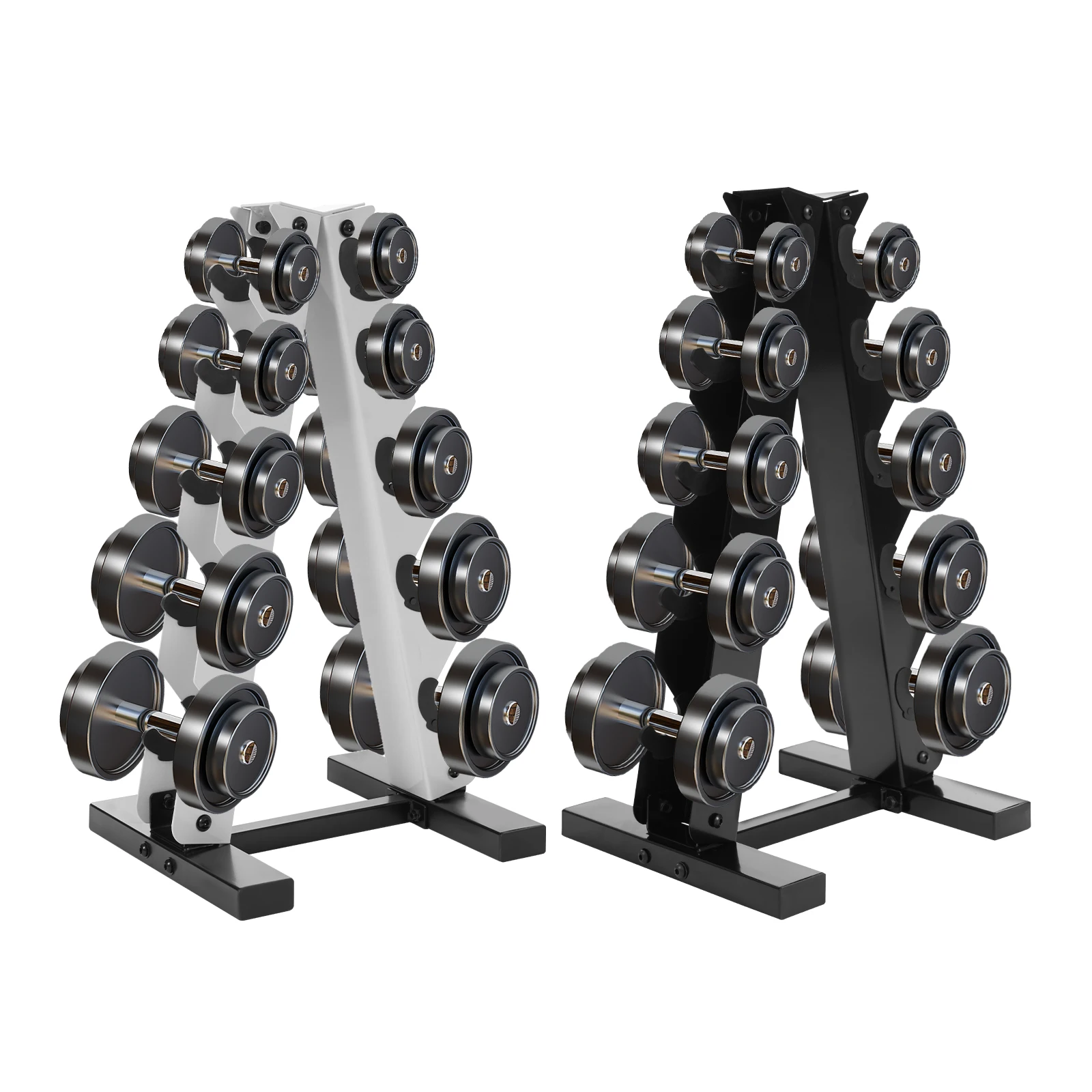 5-stufiges A-förmiges Hantelregal, 100 kg Tragkraft, Stahl-Organizer-Ständer für Heimfitness-Aufbewahrung, für Hex-Gummi-Neopren-Gewichte – Detail 15