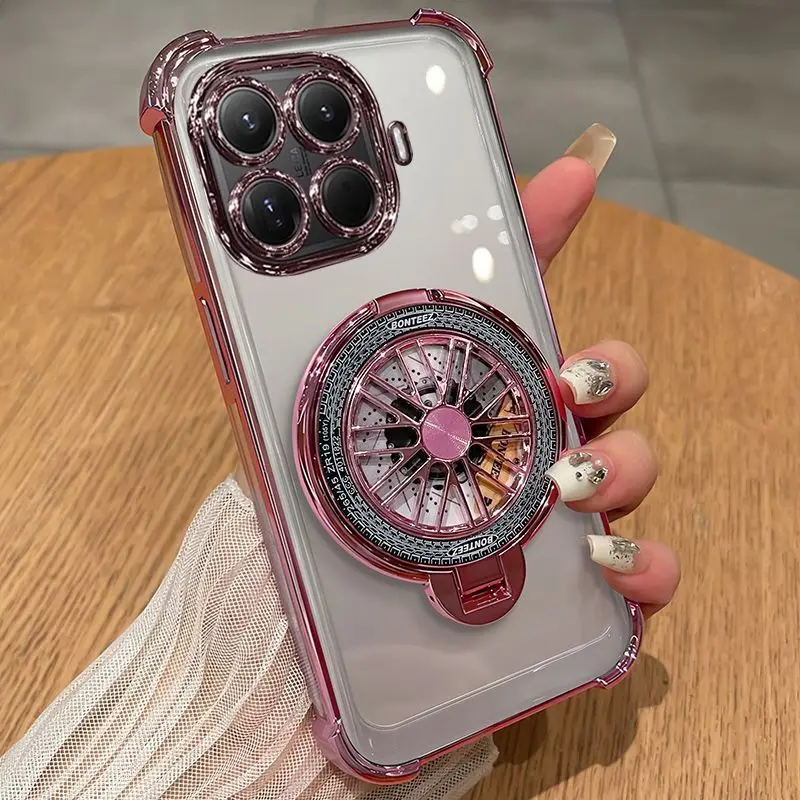 Deluxe Transparent Electroplated Stand Phone Case with Four-Corner Anti-Fall Protection