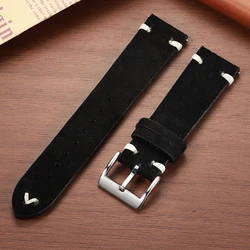 Vintage Genuine Suede Leather Quick Release Watch Strap - Handmade Unisex Sport Bracelet - Gold Buckle (Black White)