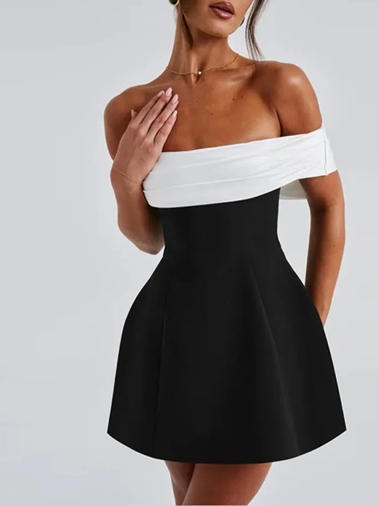 Fashion Backless 3d Bow Patchwork Mini Dress Elegant Strapless High Waist A-linen Dresses 2025 New Street Party Club Gown 3