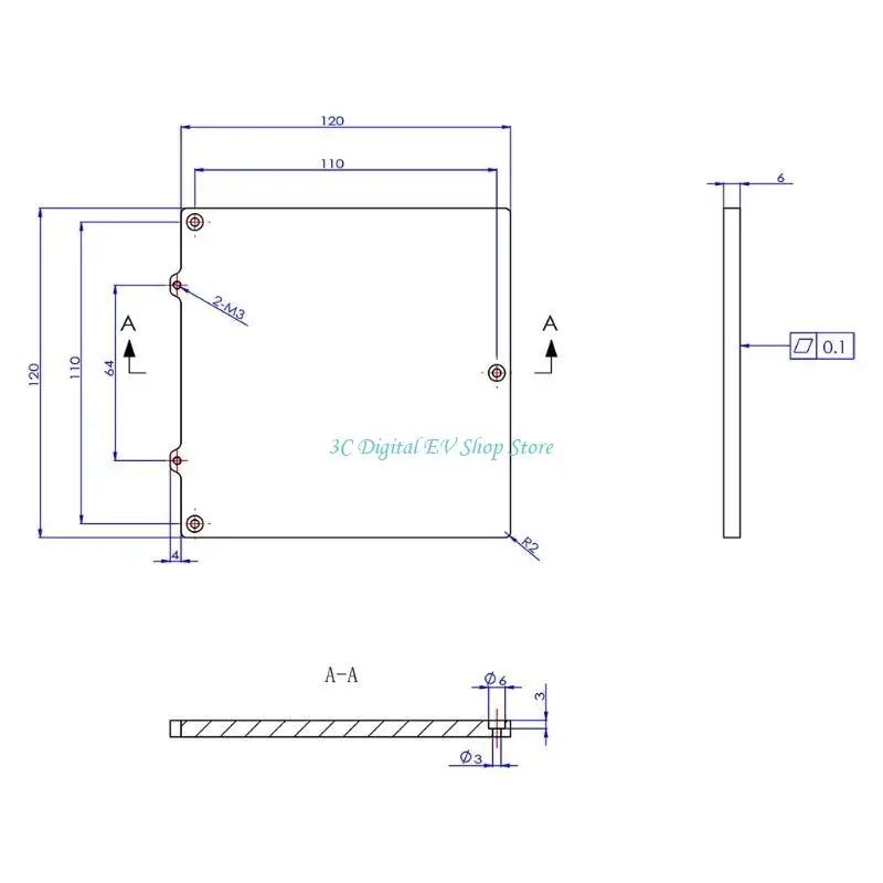 E74D Heißbett-Stützplatte, Aluminium-Federblech, Plattformoberfläche, 120 x 120 mm, für Voron – Detail 8