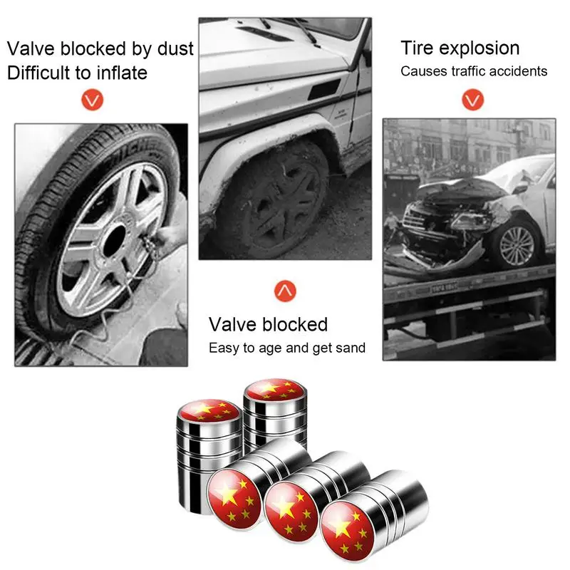Car Tire Valve Caps 5Piece Metal Stem Caps Tire Valve Waterproof Dustproof Stem Covers Leak-Proof Motorcycle Accessories
