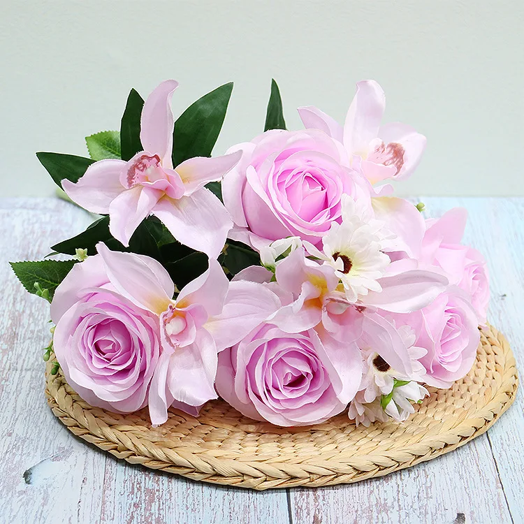 Artificial Rose Silk Flower Orchid Wedding Bouquet Valentine's Day Gift