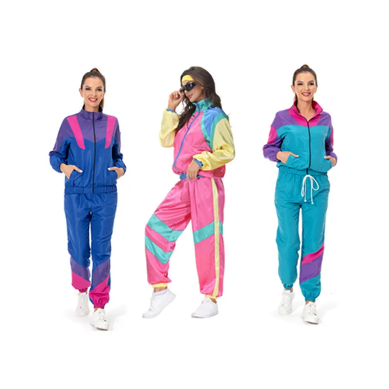 

Women Ladies 80s 90s Hip Hop Cosplay Costumes Retro Sportwear Jacket Pants Heaband Hippie Disco Party Halloween Carnival Suit