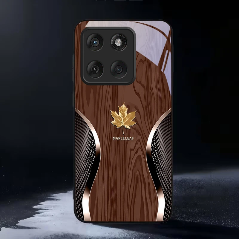 Maple Leaf Wood and Black Glass Phone Case Cover