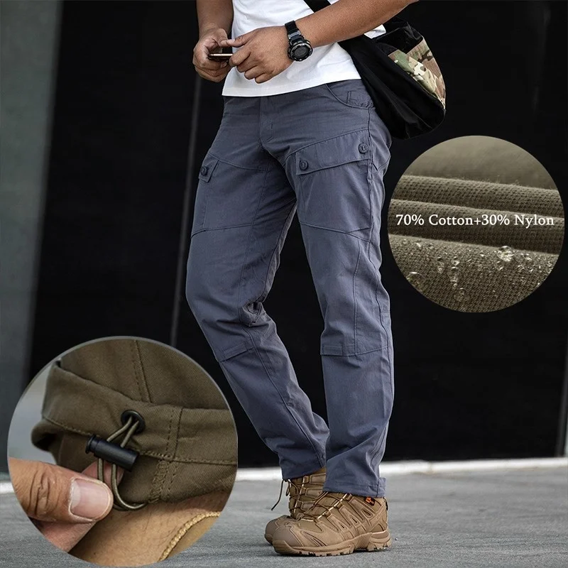 

Men Outdoor Tactical Cotton Nylon Water Resistant Multi-pocket Trousers Spring Autumn Military Fan Combat Training Pants