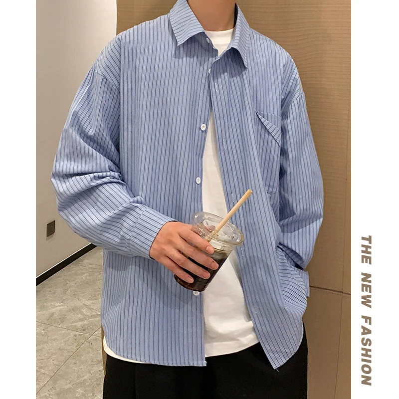2024 Striped Long Sleeve Shirt Oversized Mens Large Spring