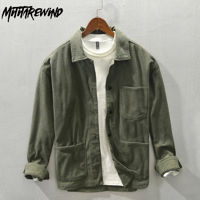 

Autumn Winter Shirt Men Daily Workwear Top Pockets Loose Khaki Long Sleeves Shirt Japanese Vintage Clothes Simple Casual Shirts