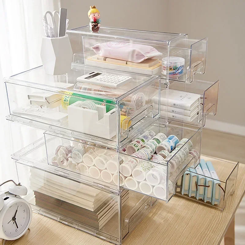 

Storage Drawer Office Transparent Capacity Sundries Box Large Simple Stationery Multilayer Table Cosmetic Organizer Sorting