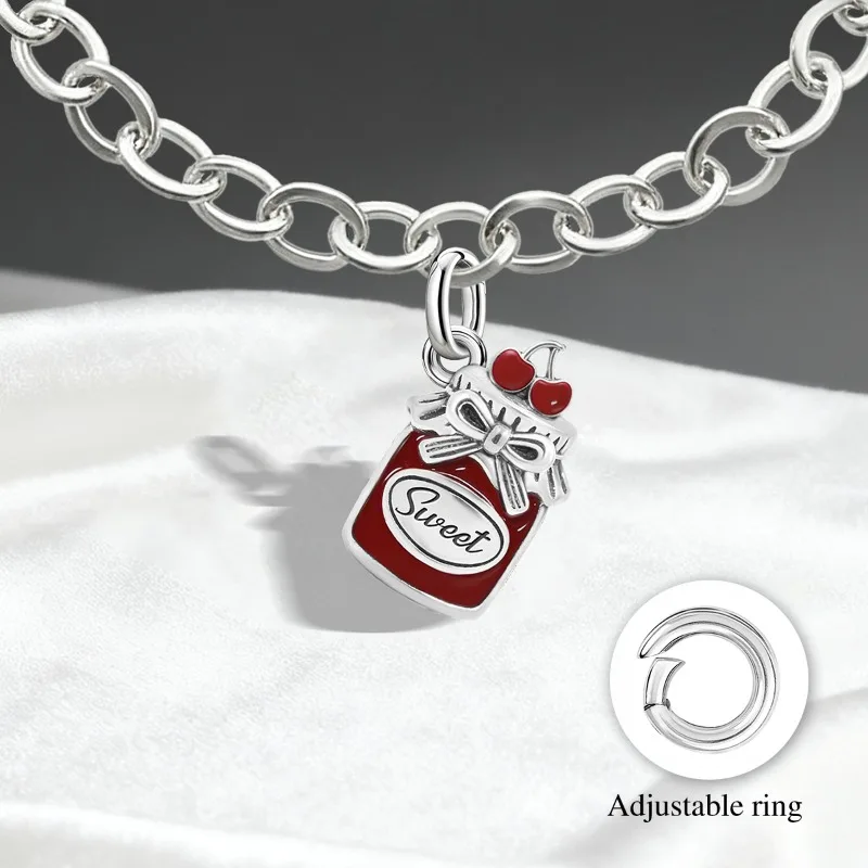 Verstellbare 925 Sterling Silber Vintage Anhänger Brot-Kirsche Herzförmige Charms Perlen Passend für Original Armband Halskette DIY Schmuck – Detail 3