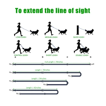 Adjustable Dog Leash for Halti Training, Lead Belt, Hand-Free, Double Ended Police Style for Puppy Walking and Running, 2M, 6ft 6