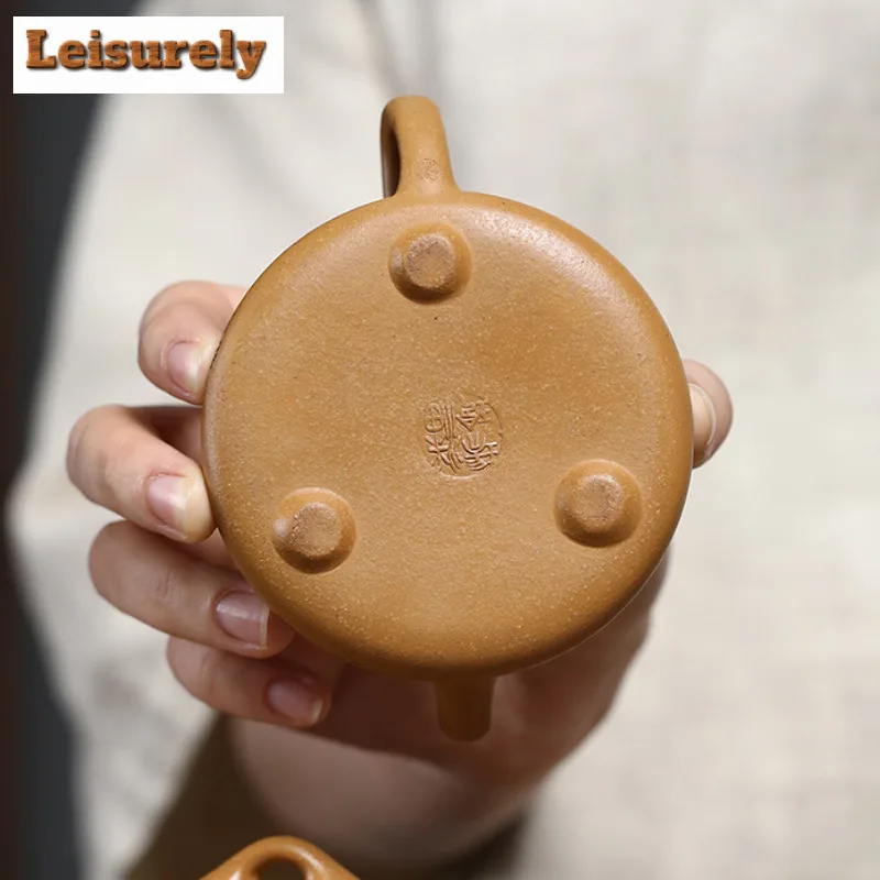 100ml Yixing Purple Clay Teapots Handmade Stone Scoop Pot Raw Ore Yellow Gold Section Mud Kettle With Strainer Zisha Tea Set